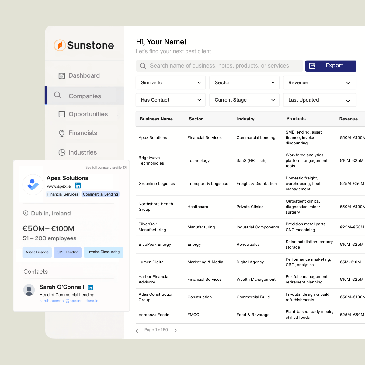 Sales acceleration platform interface for finding and prioritising high-value prospects
